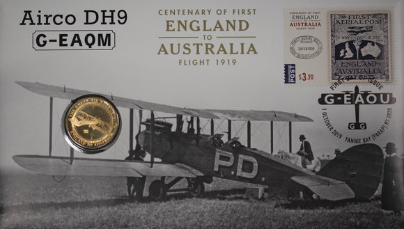 2019 Airco DH9 G-EAQM Centenary of First England to Australia Flight $1 PNC