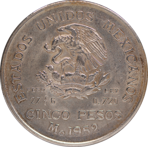 1952 Mexico 5 Pesos Silver Coin VF