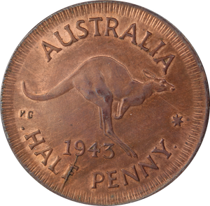 1943I Halfpenny Struck without Collar Error ChUNC