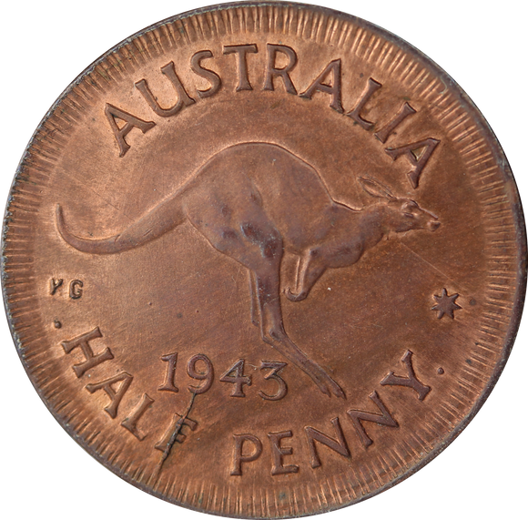 1943I Halfpenny Struck without Collar Error ChUNC