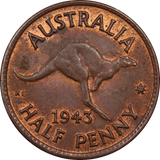 1943 Halfpenny UNC