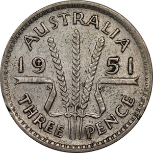 1951 Threepence Circulated