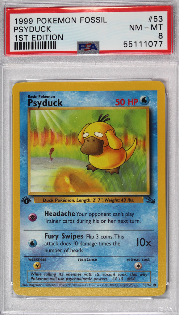 Psyduck 1999 First Edition Fossil Set PSA 8