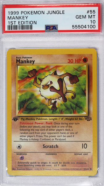 1999 mankey pokemon card Mankey 1999 Jungle First Edition PSA 10 Pokemon Card – Thompsons Coins