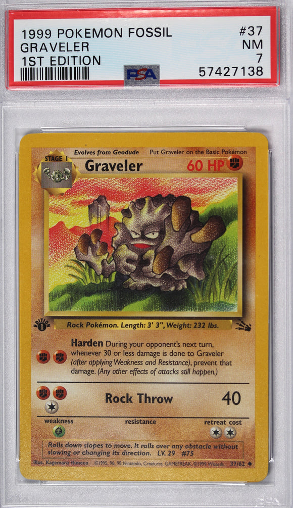 Graveller 1999 Fossil Set First Edition Pokemon Card PSA 7 Thompsons Coins Graveller 1999 Fossil Set First Edition Pokemon Card PSA 7 Thompsons Coins