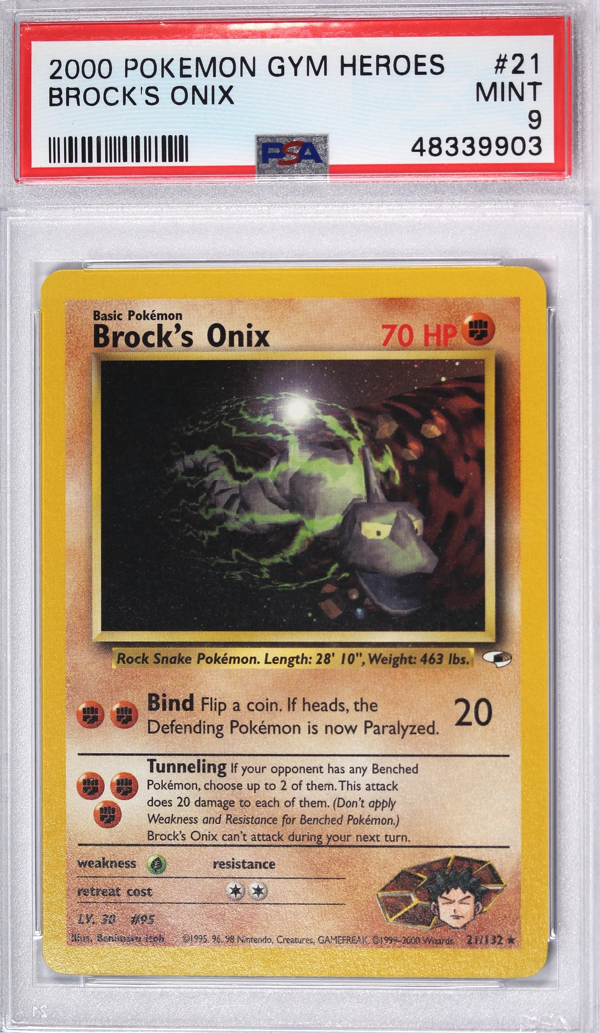 brock's onix pokemon card Brock's Onix 2000 Gym Heroes PSA 9 Pokemon Card