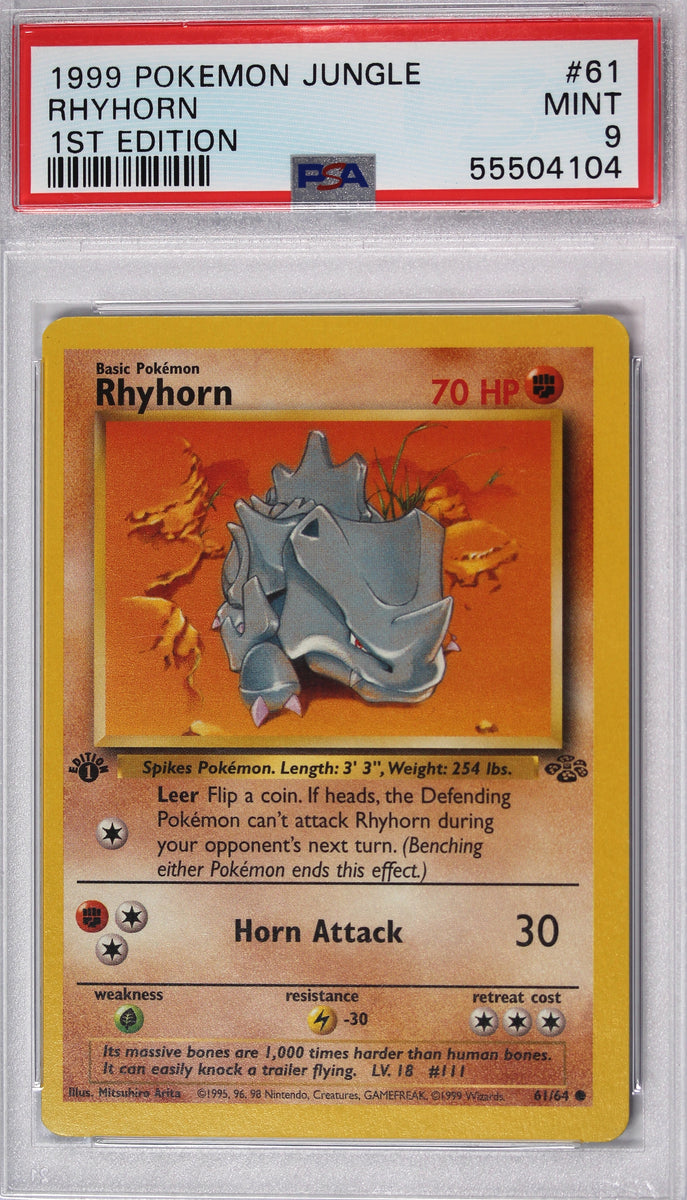 pokemon card rhyhorn Rhyhorn 1999 First Edition PSA 9 Pokemon Card – Thompsons Coins
