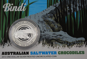 2013 Bindi Australian Saltwater Crocodiles 1oz Silver Coin in Card