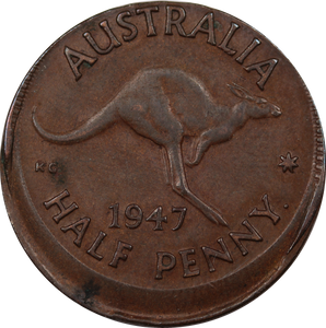 1947 P Halfpenny Struck 15% Off Centre EF