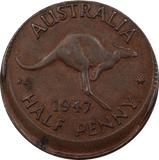 1947 P Halfpenny Struck 15% Off Centre EF