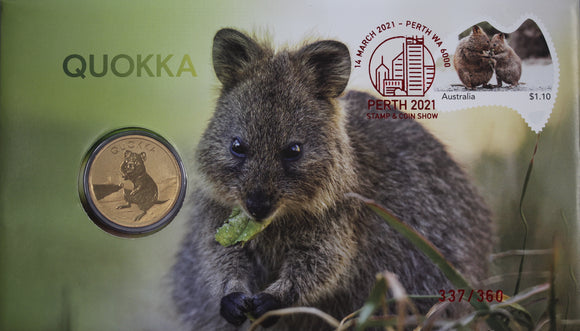 2021 Perth Stamp and Coin Show Quokka $1 PNC