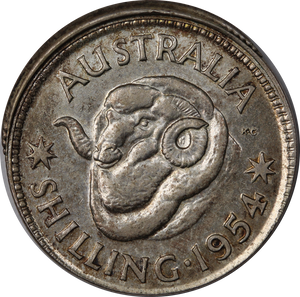 1954 Shilling Off Centre Struck gEF