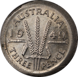 1949 Threepence Off Centre Struck ChUNC