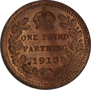 GB 1913 1/3 Farthing UNC