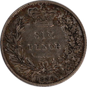 GB 1838 Sixpence VF