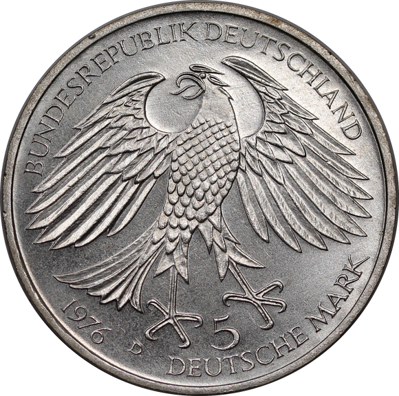 Germany 1976D (Munich Mint) 5 Mark 300th Ann. Death of Von Grimmelshausen UNC