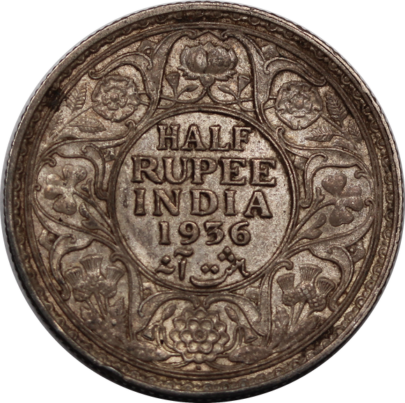 India-British 1936 1/2 Rupee VF