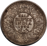 India-British 1936 1/2 Rupee VF