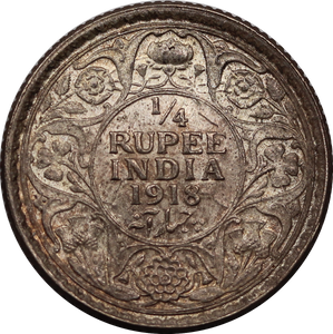 India-British 1918 1/4 Rupee EF