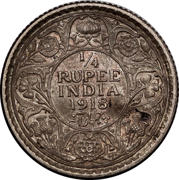 India-British 1918 1/4 Rupee gVF