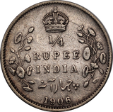 India-British 1906 1/4 Rupee VF