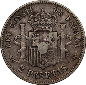 Spain 1882 2 Pesetas aVF