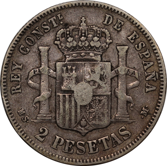 Spain 1882 2 Pesetas aVF